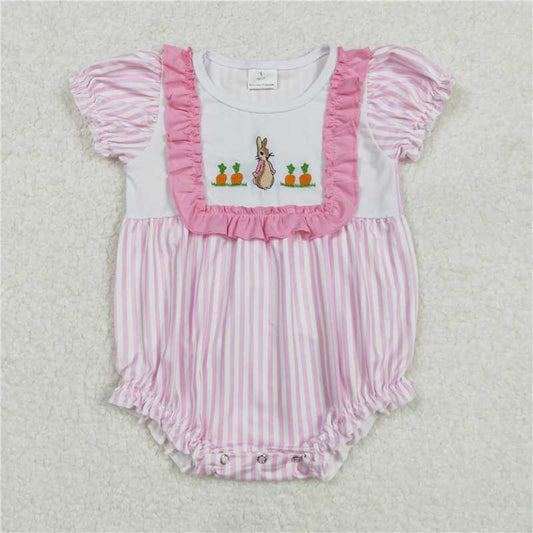 7.11 RTS NO MOQ Summer Baby Girls Bodysuit SR2144 Easter Rabbit Carrots Short Sleeve Rompers