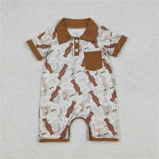 RTS NO MOQ Baby Boys Summer Bodysuit SR2464 Duck Call Camouflage Short Sleeve Pocket Rompers
