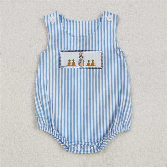 RTS NO MOQ Baby Boys Summer Bodysuit SR2145 Embroidery Easter Rabbit Carrots Sleeveless Rompers