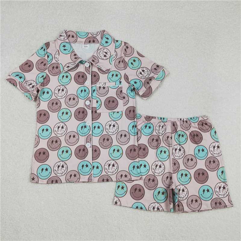 RTS NO MOQ Adult Women Summer Sets GSSO1546 White Buttons Tops Shorts Pajamas