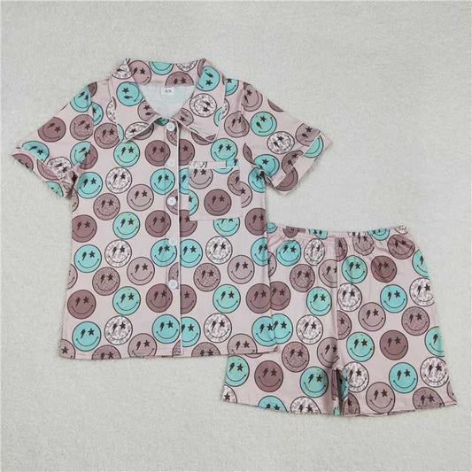 RTS NO MOQ Adult Women Summer Sets GSSO1546 White Buttons Tops Shorts Pajamas