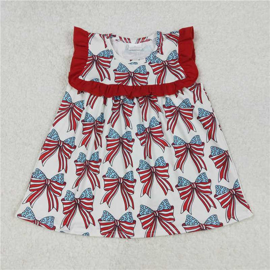 RTS NO MOQ Summer Baby Girls Short Sleeve GT0949 4th Of July Bow Ruffles Tunic Tops