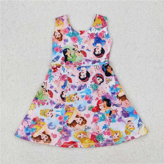 RTS NO MOQ Summer Baby Girls Dresses GSD2136 Princess Flowers Yoga Active Wear Skort Knee Length Dresses
