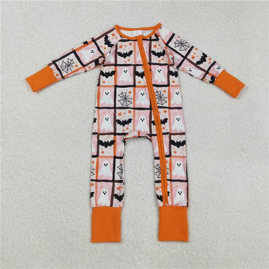 11.12 LR2539 Baby Boys Ghosts Bats Halloween Zipper Footie Rompers