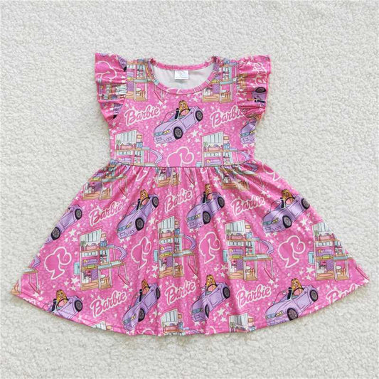 8.2 RTS NO MOQ Summer Baby Girls Dresses GSD0465 Pink Doll Flutter Sleeve Knee Length Dresses