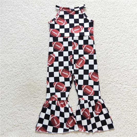 RTS NO MOQ Summer Baby Girls Bodysuit SR0445 Football Black Checkered Bell Pants Jumpsuits