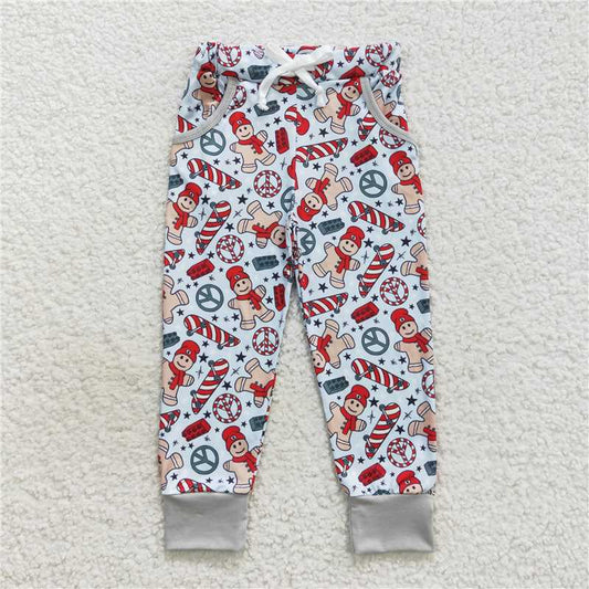 5.23 RTS NO MOQ Baby Girls Long Pants P0289 Gingerbread Christmas Pockets Pants