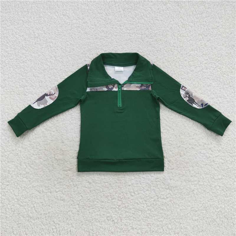6.30 RTS NO MOQ Baby Boys Long Sleeve BT0277 Deer Camo Zip Pullover Tee Shirts Tops