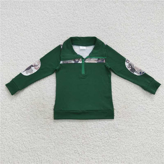 6.30 RTS NO MOQ Baby Boys Long Sleeve BT0277 Deer Camo Zip Pullover Tee Shirts Tops