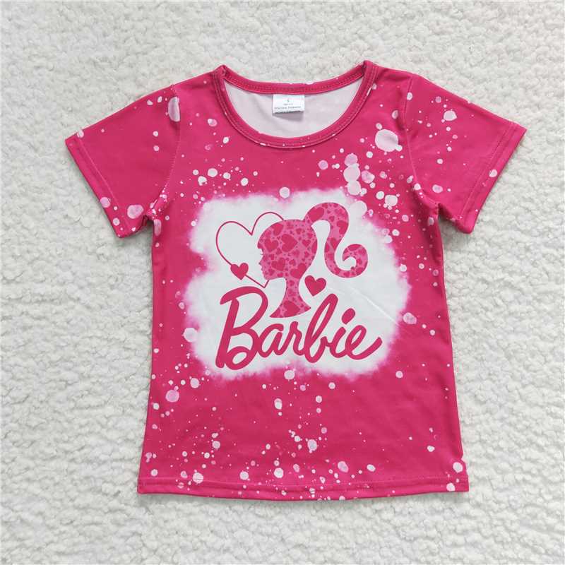6.5 RTS NO MOQ Summer Baby Girls Short Sleeve GT0293 Pink Doll Short Sleeve Tee Shirt Tops