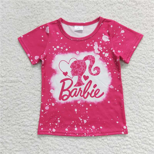 6.5 RTS NO MOQ Summer Baby Girls Short Sleeve GT0293 Pink Doll Short Sleeve Tee Shirt Tops