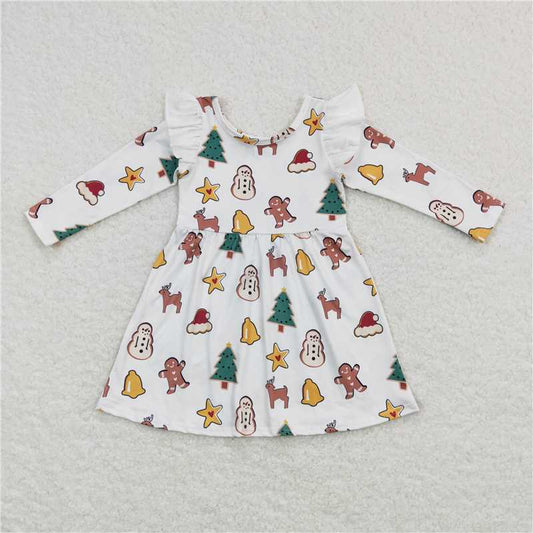 7.5 RTS NO MOQ Baby Girls Long Sleeve GLD0442 Christmas Gingerbread Long Sleeve Dresses