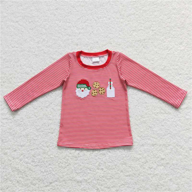 6.30 RTS NO MOQ Baby Boys Long Sleeve BT0370 Christmas Santa Cookie Long Sleeve Shirts Tops