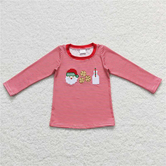 6.30 RTS NO MOQ Baby Boys Long Sleeve BT0370 Christmas Santa Cookie Long Sleeve Shirts Tops