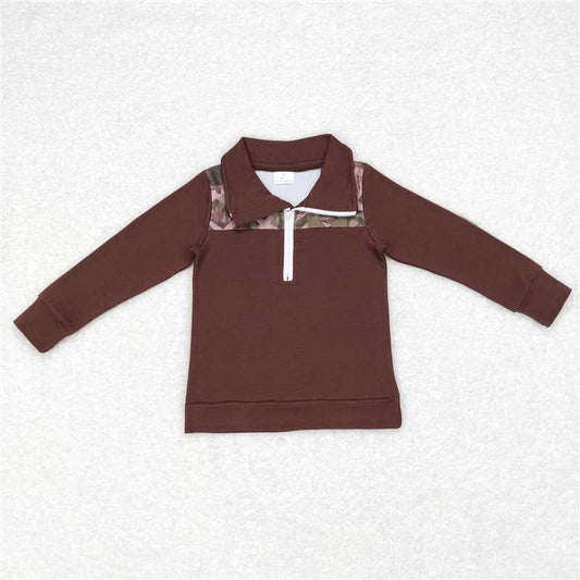 5.20 RTS NO MOQ Baby Boys Long Sleeve BT0328 Camo Brown Zip Long Sleeve Pullover Tops