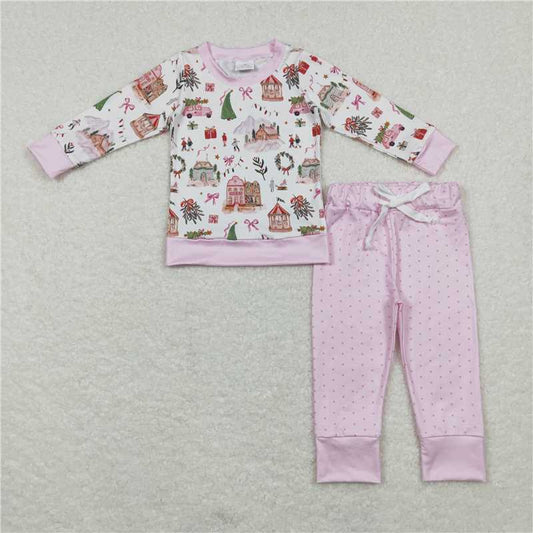 GLP0914 Baby Girls Christmas Present Top Dots Pants Pajamas Clothing Sets