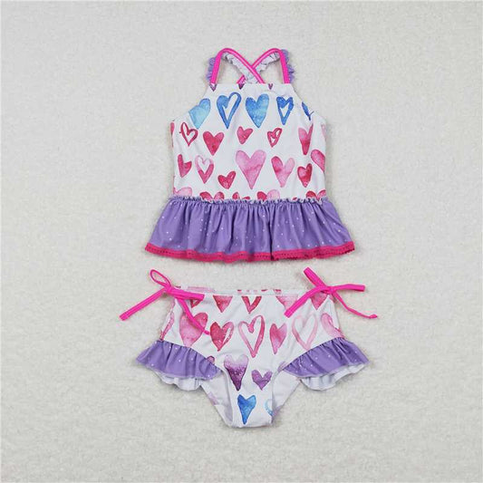 S0163 Baby Girls Heart Print Summer two pieces swimsuits