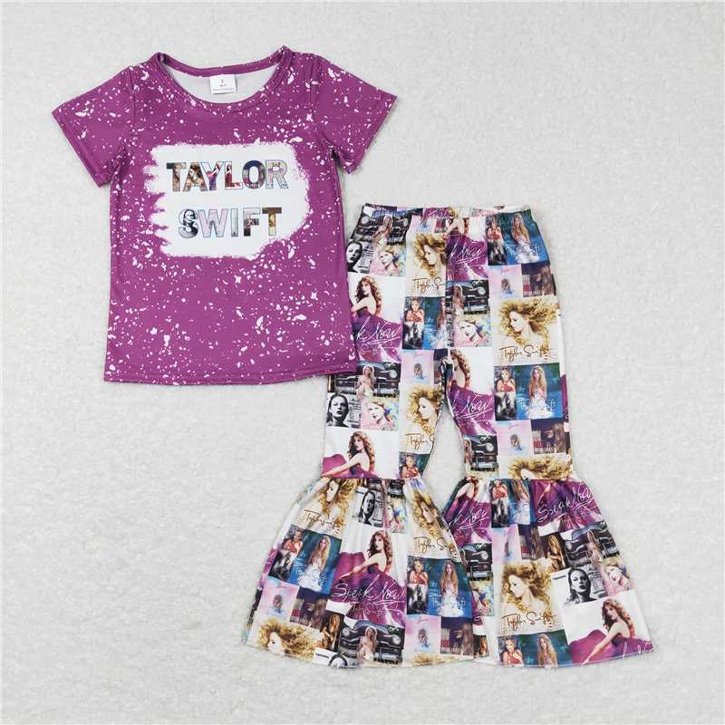 Baby Girls Singer Print Short Sleeve Top Bell Bottom Pants Outfit