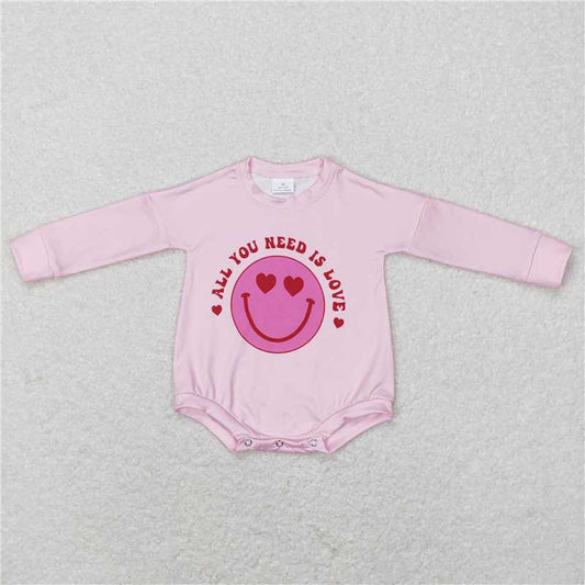 7.28 RTS NO MOQ Baby Girls Bodysuit LR0765 Pink Long Sleeve Love Valentines Rompers