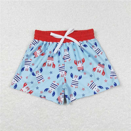 RTS NO MOQ Baby Boys Summer Pants S0187 4th Of July Red Blue Crabs Trunks Swimsuits