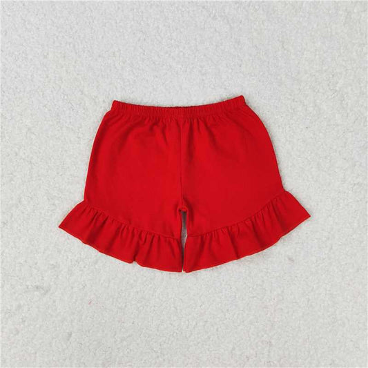 6.20 RTS NO MOQ Baby Girls Summer Pants SS0269 Red Cotton Ruffle Summer Shorts
