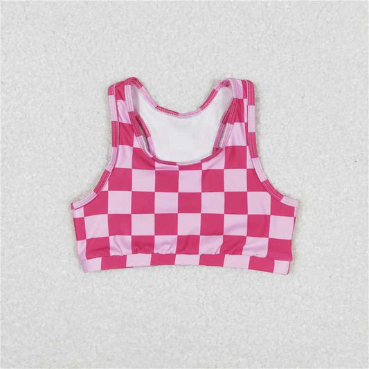 RTS NO MOQ Summer Baby Girls Short Sleeve GT0521 Pink Checkered Sleeveless Vest Crop Tops