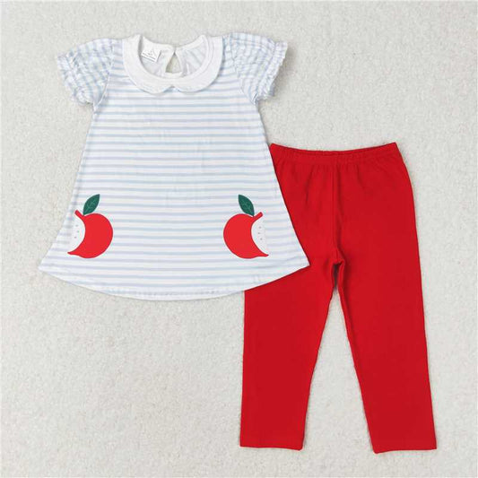 GSPO1446 Baby Girls Apple Tunic Top Red Legging Back To School Outfits Clothes Sets