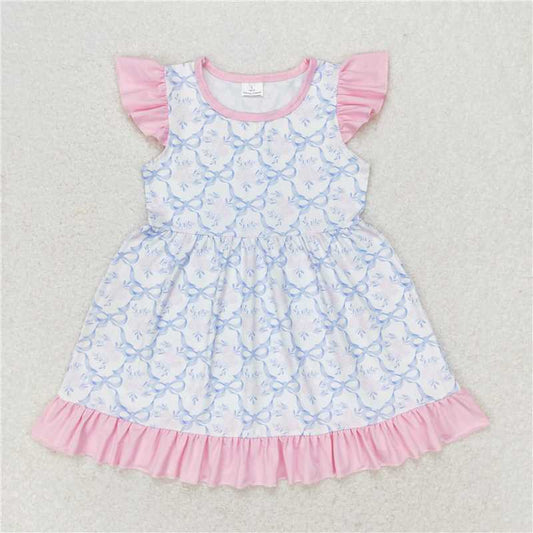 7.30 RTS NO MOQ Summer Baby Girls Dresses GSD1152 Blue Bows Flutter Sleeve Knee Length Dresses