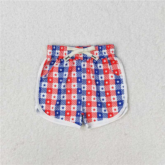 RTS NO MOQ Baby Girls Summer Pants SS0253 4th Of July Red Blue Plaid Stars Shorts