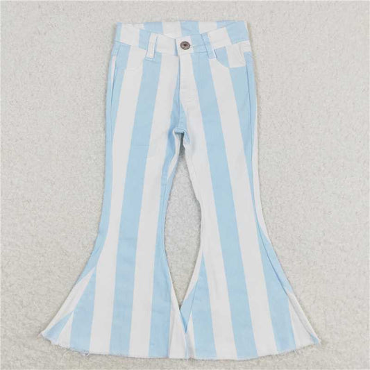 RTS NO MOQ Baby Girls Pants P0469 Light Blue Stripes Bell Flare Denim Jeans