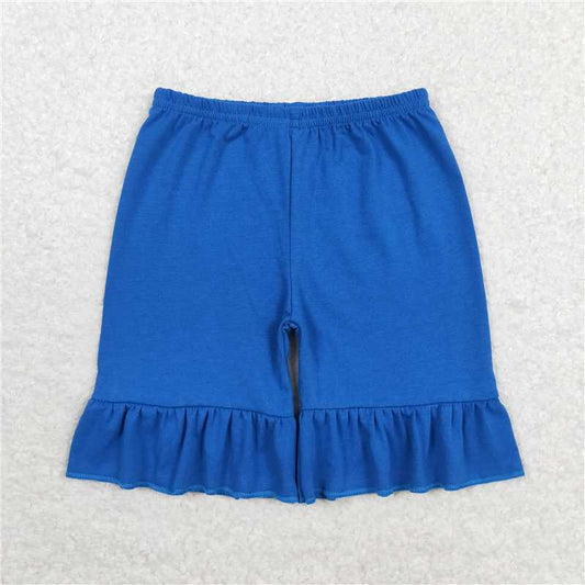 RTS NO MOQ Baby Girls Summer Pants SS0349 Blue cotton one layer Ruffles Shorts Bottoms