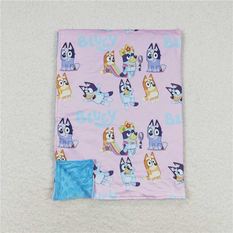 BL0130 Baby Girls Pink Dogs Minky Blankets