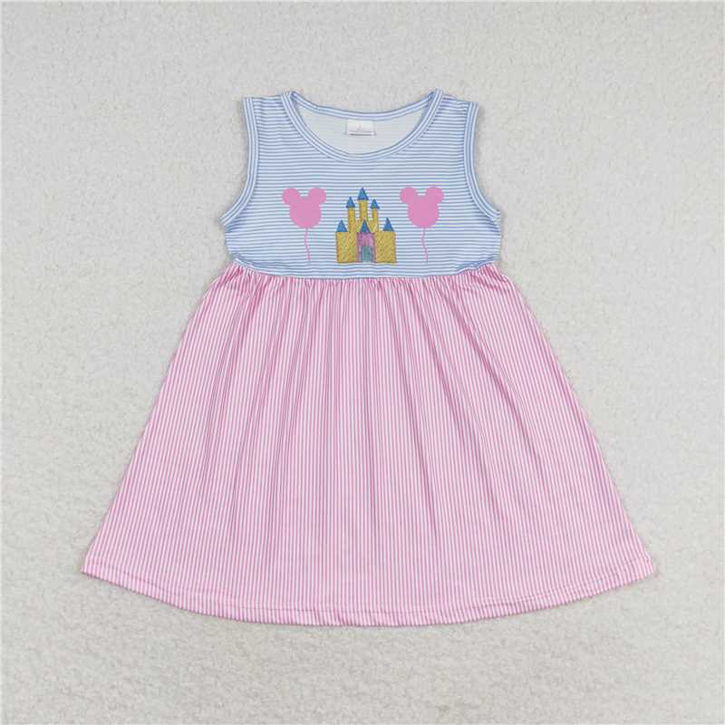 7.30 RTS NO MOQ Summer Baby Girls Dresses GSD1052 Pink Castle Knee Length Dresses
