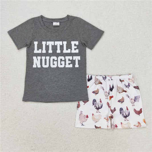 RTS NO MOQ Baby Boys kids Summer Sets BSSO0943 Grey Short Sleeve Chick Shorts Set