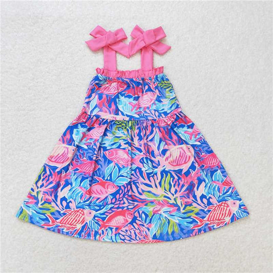 7.25 RTS NO MOQ Summer Baby Girls Dresses GSD1172 Straps Fishes Knee Length Dresses