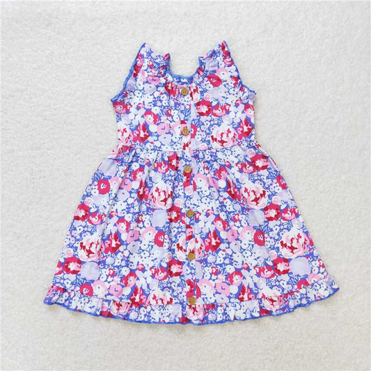 7.25 RTS NO MOQ Summer Baby Girls Dresses GSD0977 Purple Flowers Sleeveless Knee Length Dresses