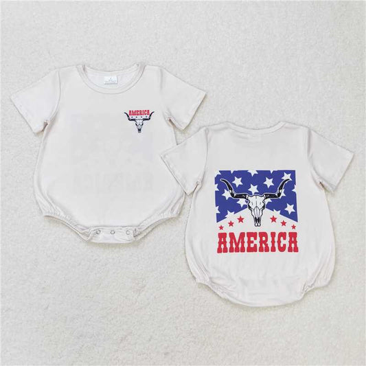 6.27 RTS NO MOQ Baby Boys Summer Bodysuit SR0962 Cow 4th Of July Short Sleeve Rompers