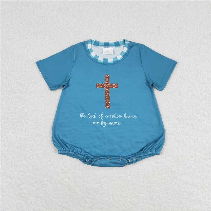 6.27 RTS NO MOQ Baby Boys Summer Bodysuit SR1529 Cross Short Sleeve Summer Rompers