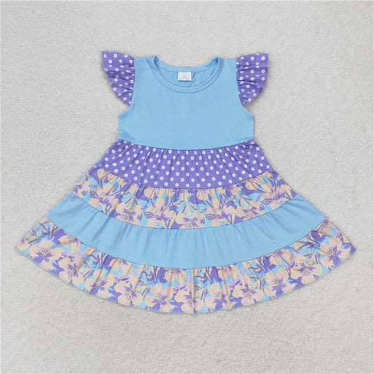 7.25 RTS NO MOQ Summer Baby Girls Dresses GSD1164 Flutter Sleeve Flowers Knee Length Dresses