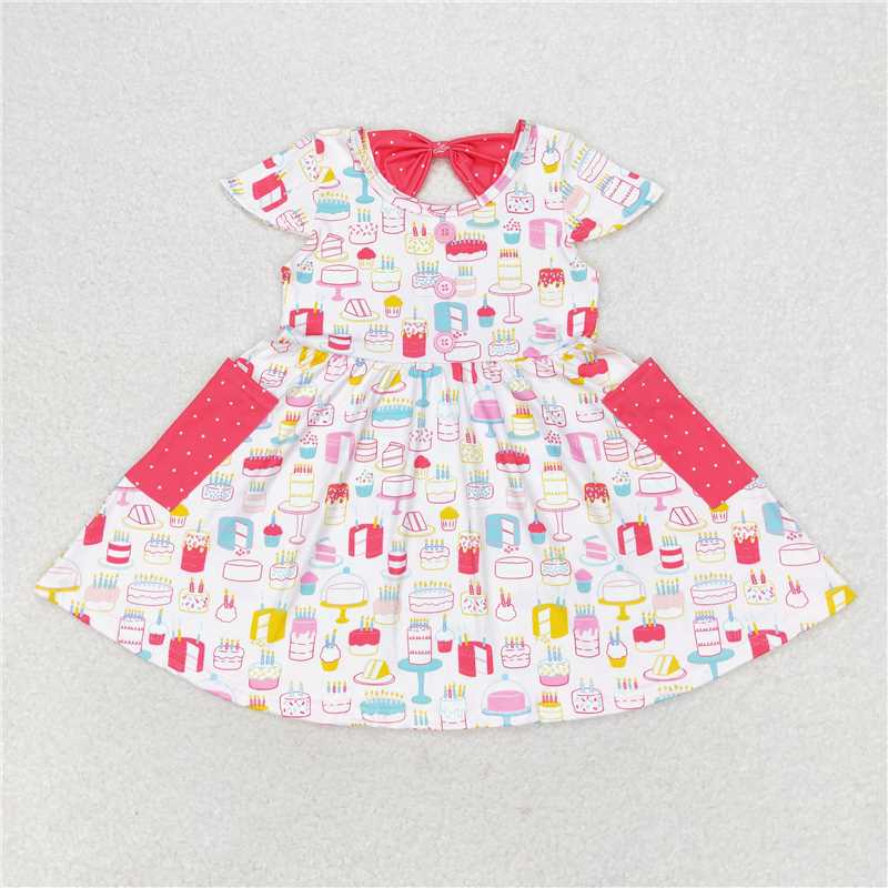 7.25 RTS NO MOQ Summer Baby Girls Dresses GSD1082 Short Sleeve Birthday Cake Pockets Knee Length Dresses
