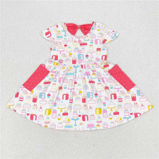 7.25 RTS NO MOQ Summer Baby Girls Dresses GSD1082 Short Sleeve Birthday Cake Pockets Knee Length Dresses