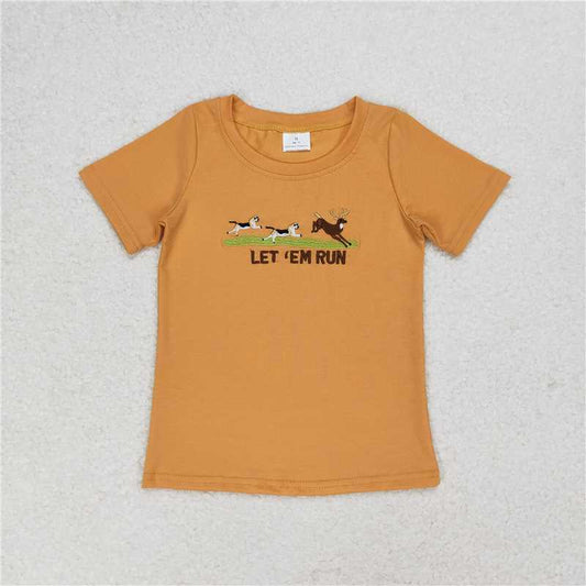 5.21  RTS NO MOQ Summer Baby Boys Shirt BT0674 Dogs Let'em Run Short Sleeve Tee Shirt Tops