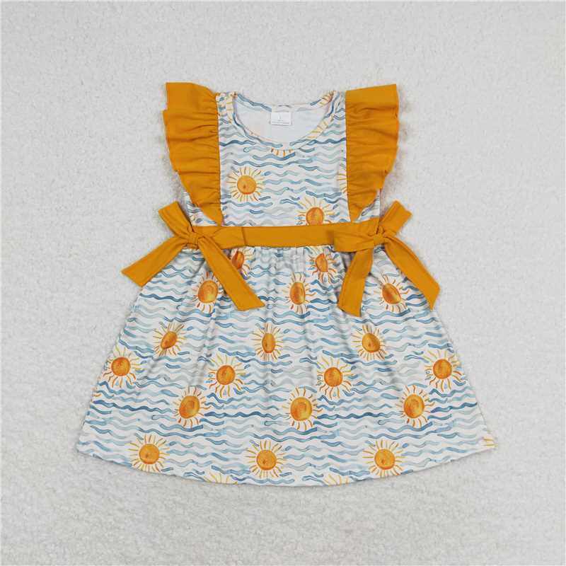 7.22 RTS NO MOQ Summer Baby Girls Dresses GSD1207 Sun Sea Bows Knee Length Dresses