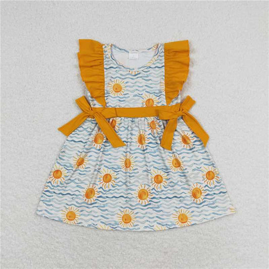 7.22 RTS NO MOQ Summer Baby Girls Dresses GSD1207 Sun Sea Bows Knee Length Dresses