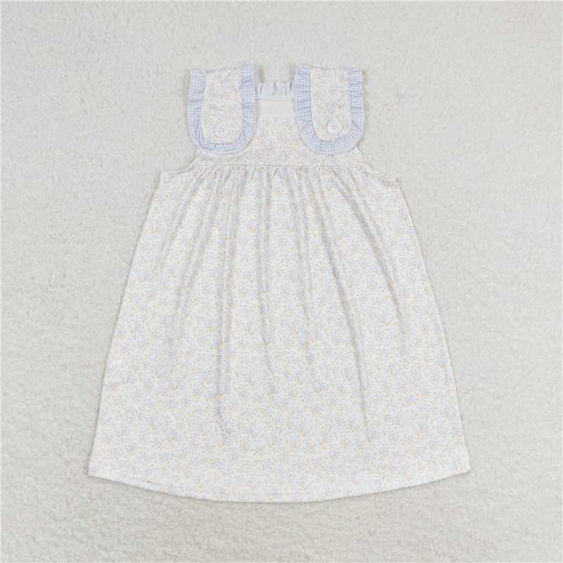7.22 RTS NO MOQ Summer Baby Girls Dresses GSD1046 Blue Small Flowers Knee Length Dresses