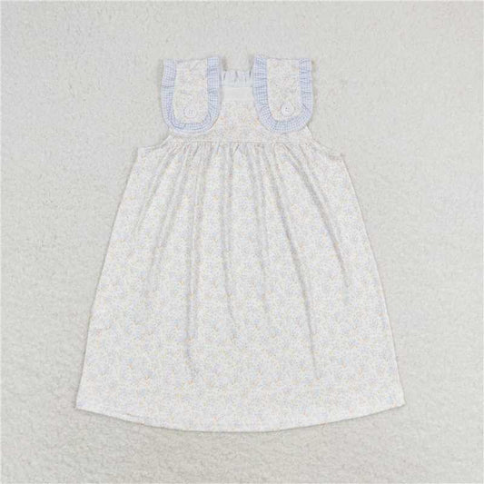 7.22 RTS NO MOQ Summer Baby Girls Dresses GSD1046 Blue Small Flowers Knee Length Dresses
