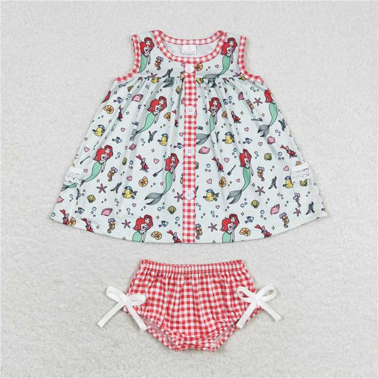 RTS NO MOQ Baby Girls Summer Outifts GBO0346 Mermaid Light Green Sleeveless Tunic Top Bummies Clothing Set