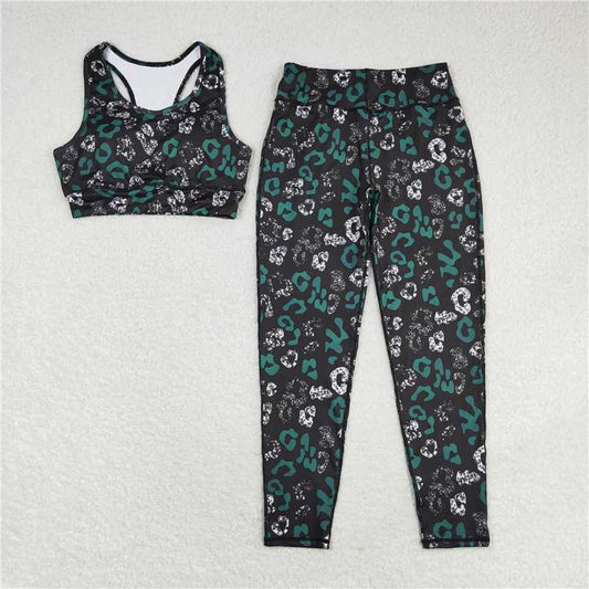 7.4 RTS NO MOQ Adult Women Summer Sets GSPO1462 Black Leopard Vest Top Pants Yogo Sports Clothes Sets