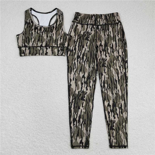 7.4 RTS NO MOQ Adult Women Summer Sets GSPO1461 Camo Vest Top Pants Yogo Sports Clothes Sets