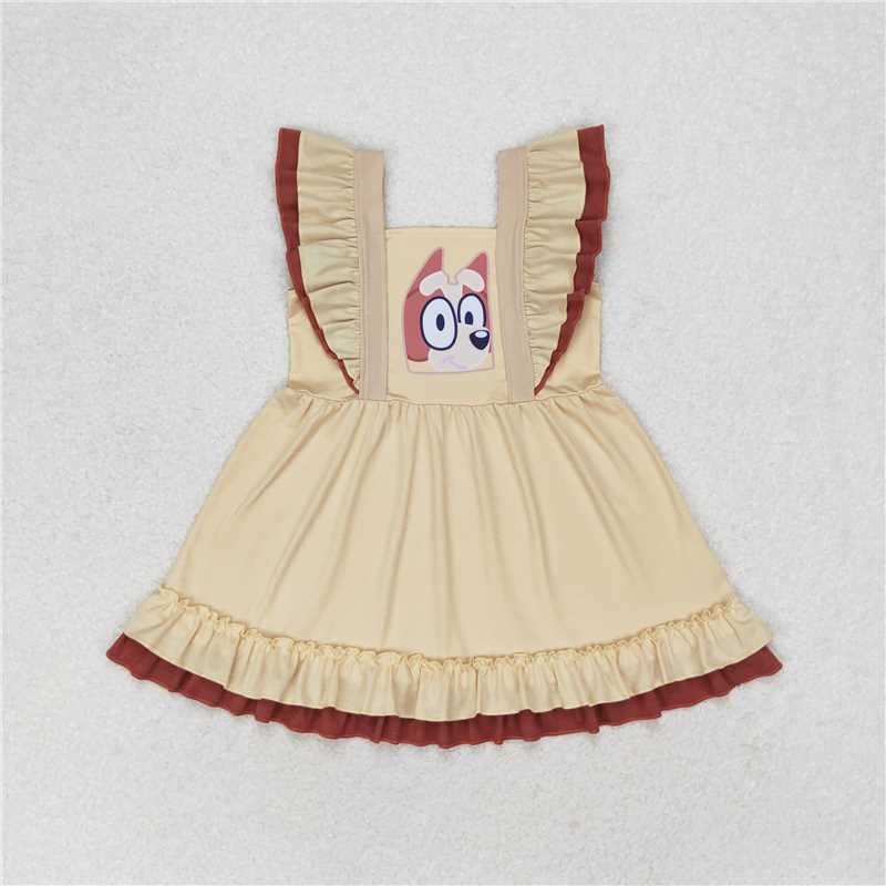 7.22 RTS NO MOQ Summer Baby Girls Dresses GSD1184 Dogs Ruffles Knee Length Dresses